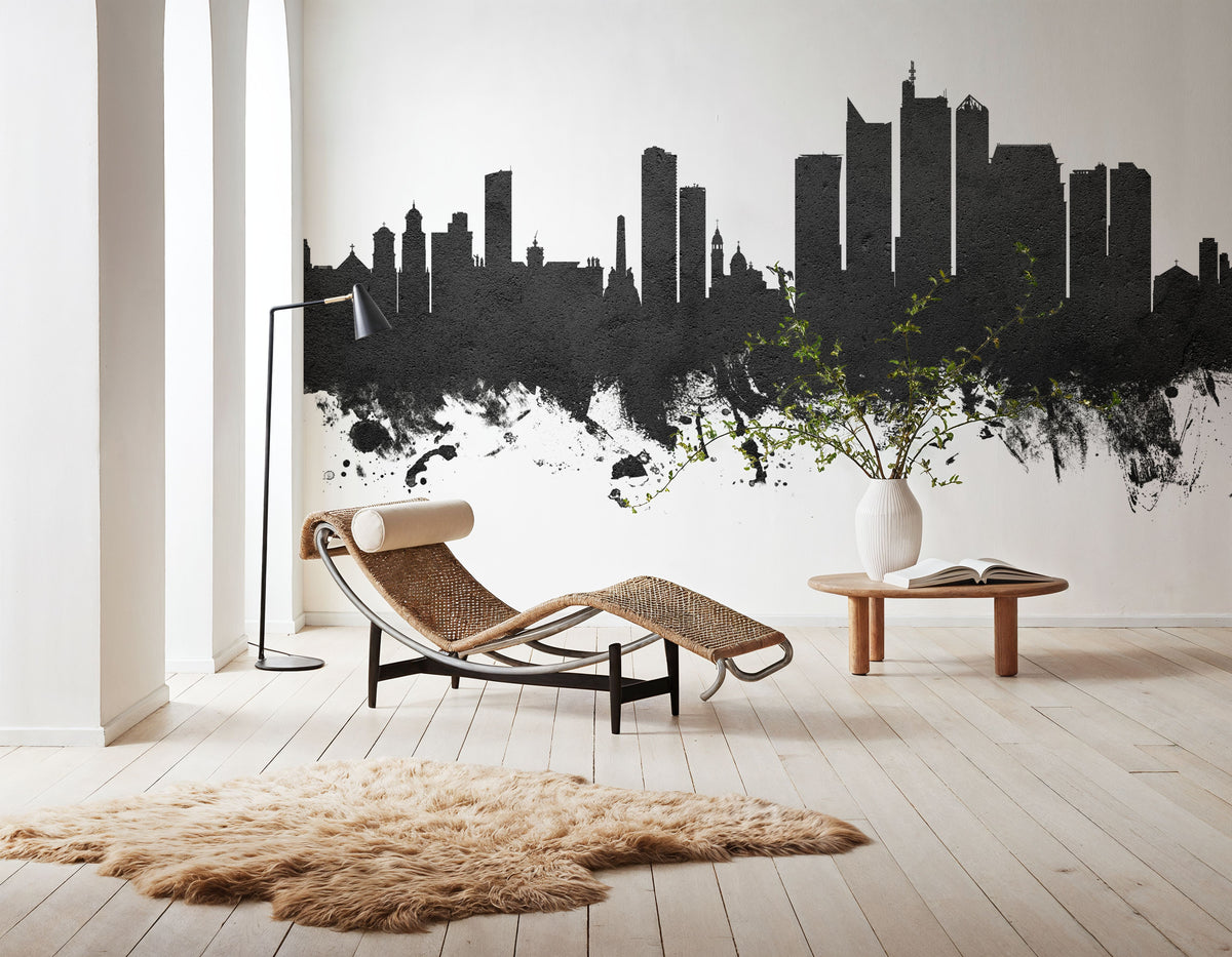 Manila Philippines Skyline Black & White Mural Wallpaper - room preview 02