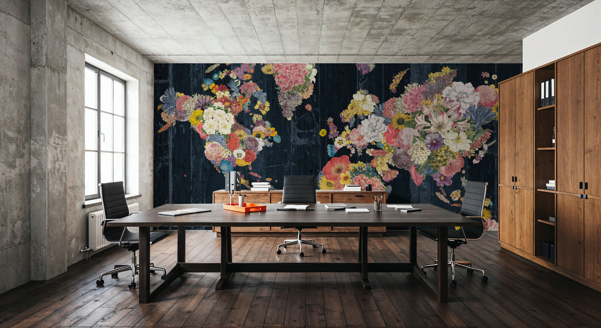 Botanical Floral Map Mural Wallpaper - room preview 02