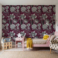 Rococo Chysatemums, Stone on Wine Mural Wallpaper - room preview 02