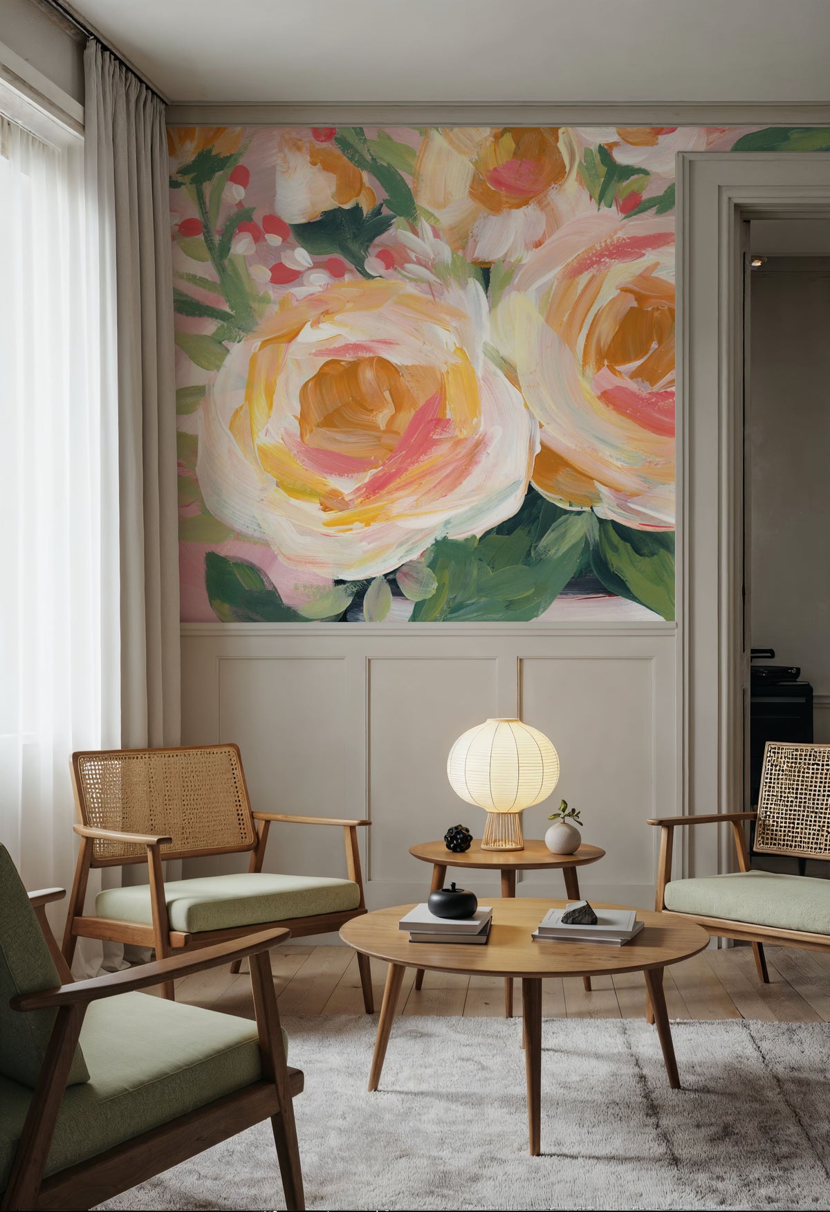 Spring Blooms in Striped Vase II Mural Wallpaper - room preview 02