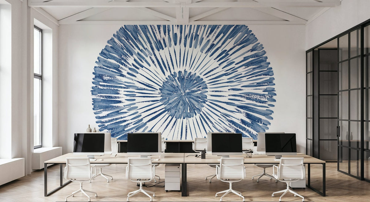 Coastal Block Print II Blue Mural Wallpaper - room preview 02