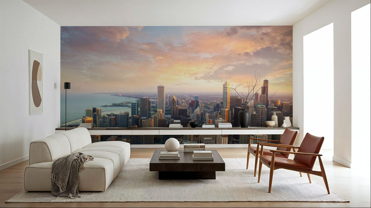Chicago Sunset Mural Wallpaper - room preview 02