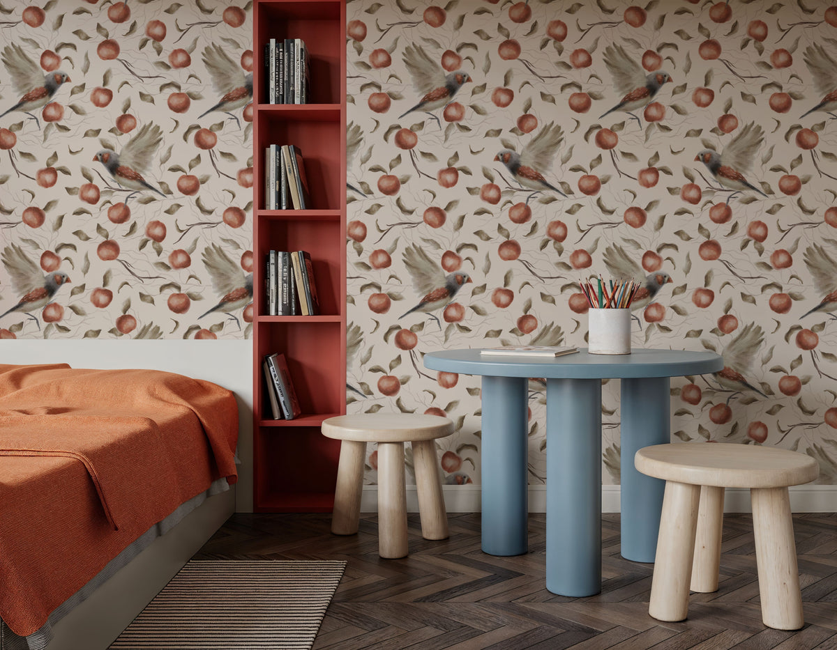 Chaffinchs and Apples Mural Wallpaper - room preview 02