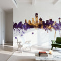 Dallas Skyline Purple & Gold Mural Wallpaper - room preview 02