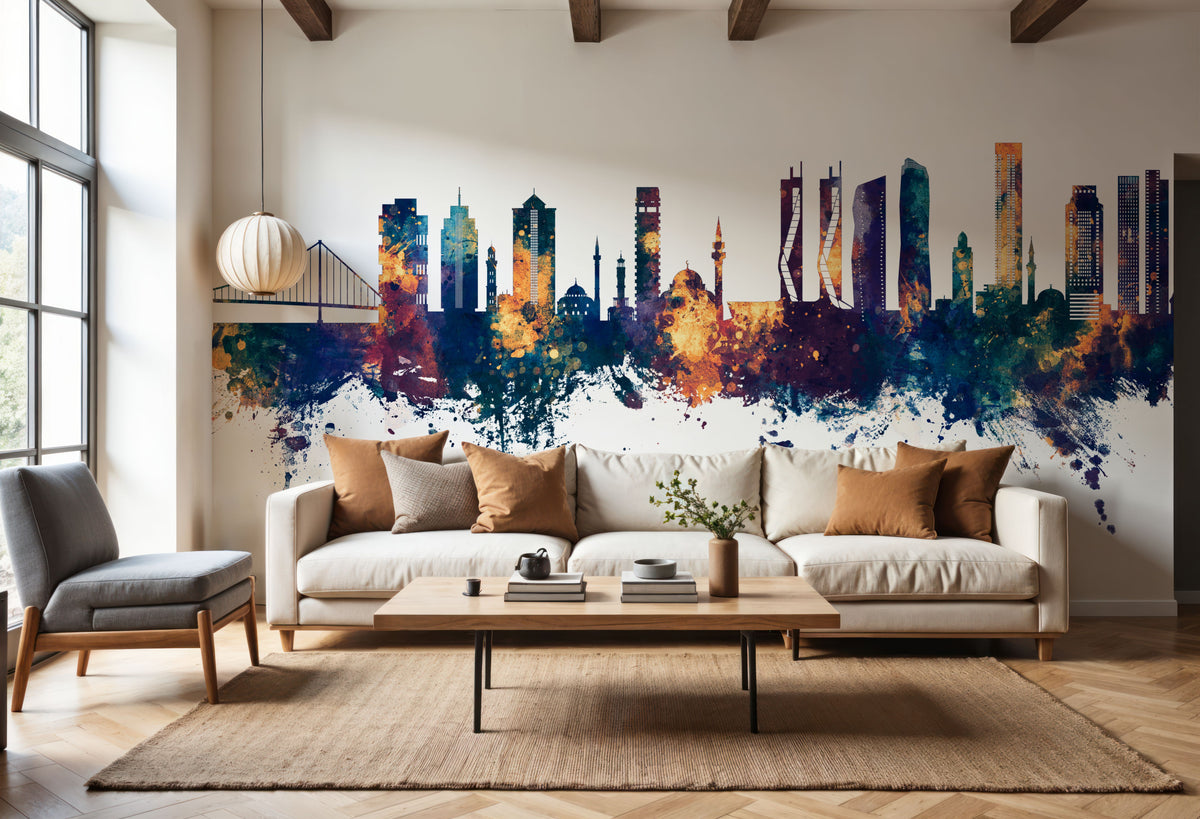 Izmir Turkey Skyline Blue & Bronze Mural Wallpaper - room preview 02