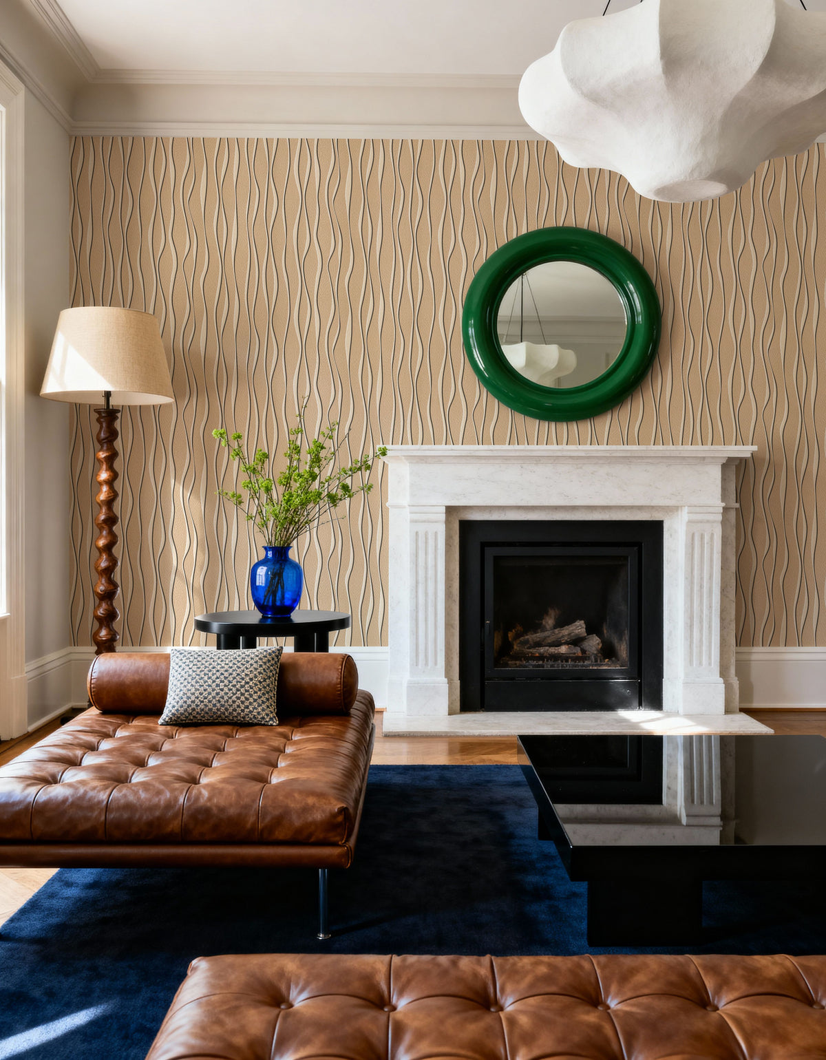 Swaying Lines, Warm Beige Mural Wallpaper - room preview 02