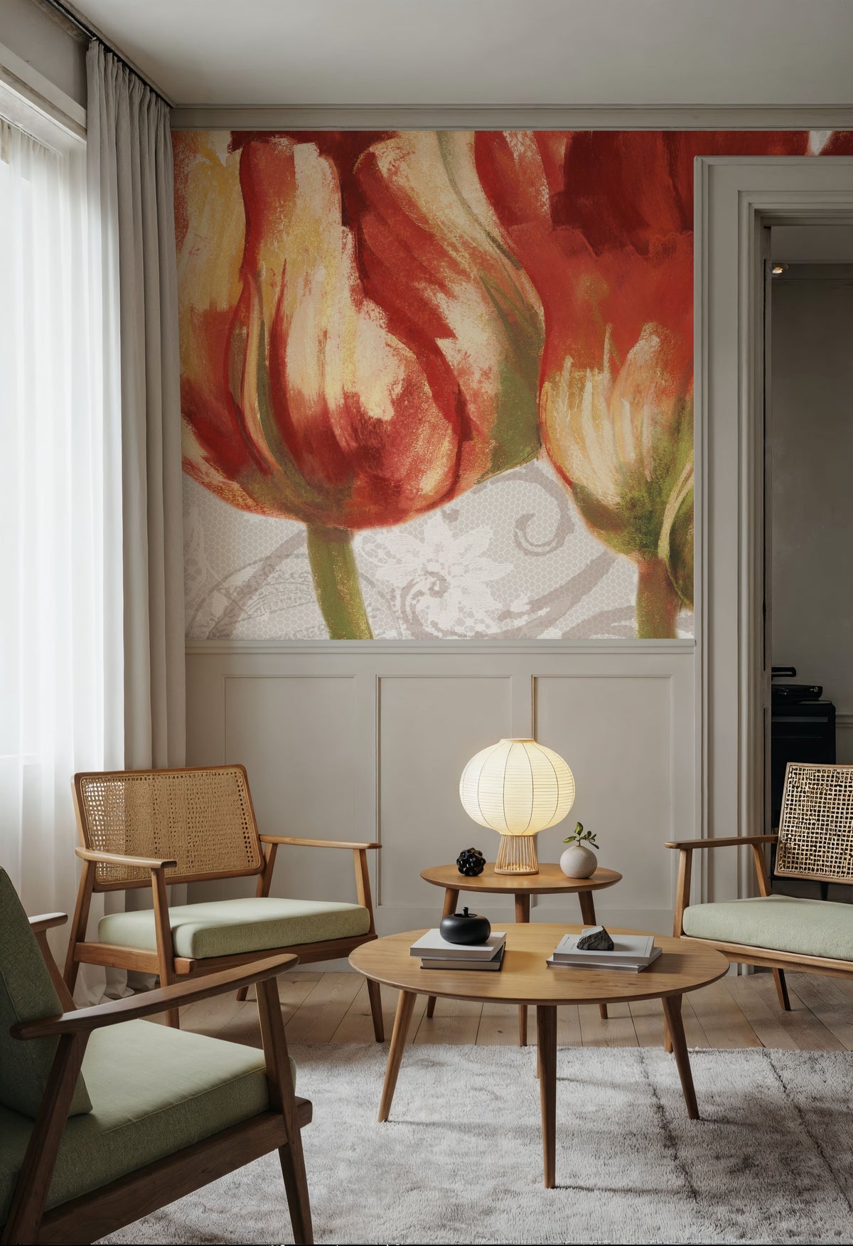 Spring Tulips Red I Mural Wallpaper - room preview 02