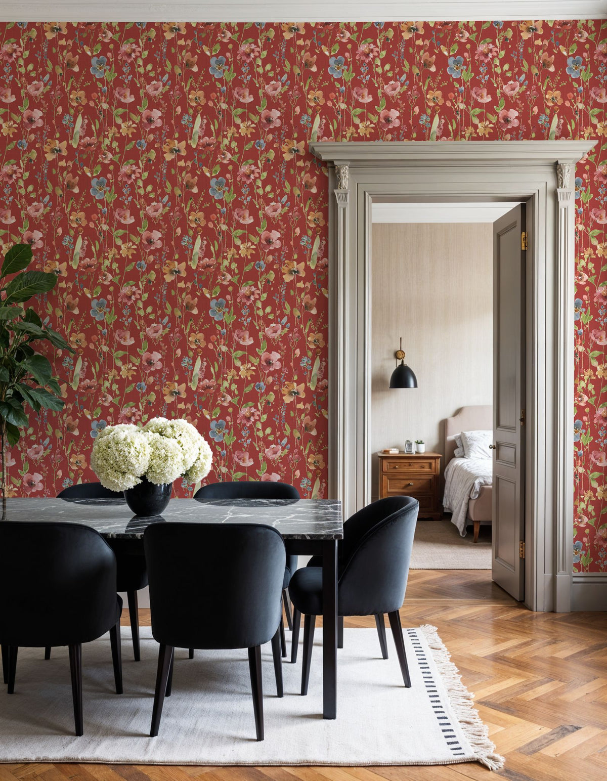 Time to Share Flowers Red Mural Wallpaper - room preview 02