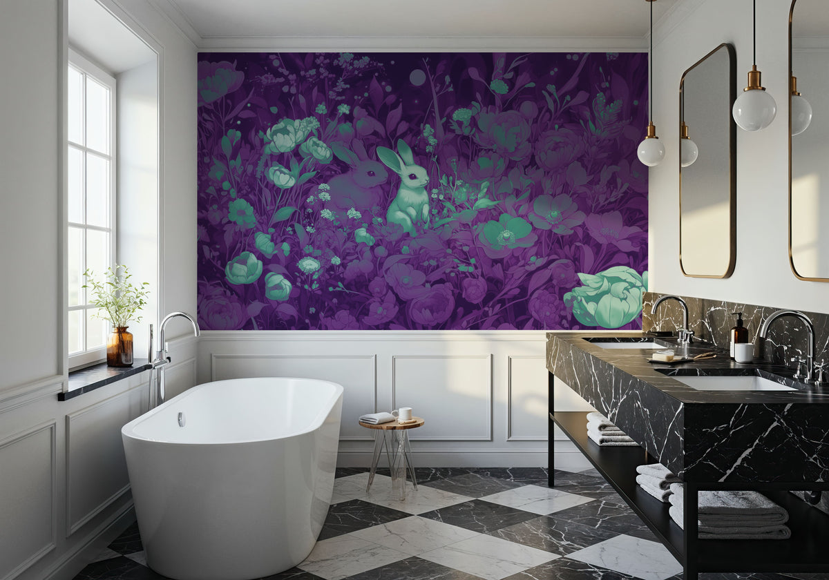 Rabbits Purple Mural Wallpaper - room preview 02