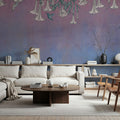 Hummingbirds and Trumpets Pink Blue Mural Wallpaper - room preview 02