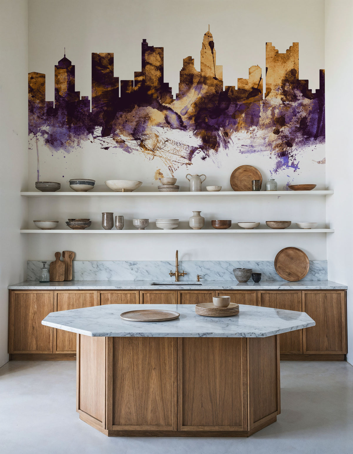 Columbus Ohio Skyline Purple & Gold Mural Wallpaper - room preview 02
