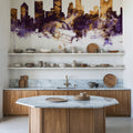 Columbus Ohio Skyline Purple & Gold Mural Wallpaper - room preview 02