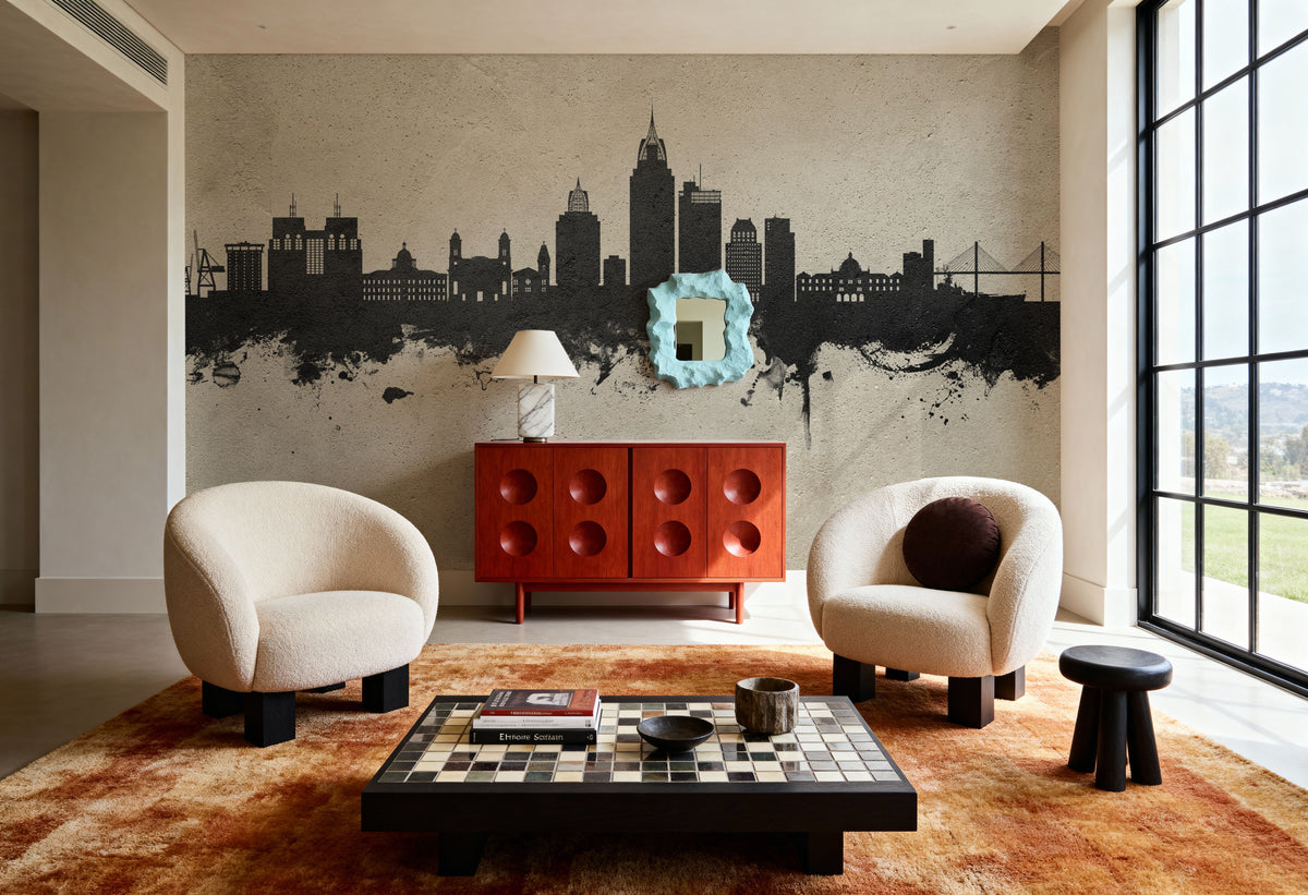 Mobile Alabama Skyline Concrete Mural Wallpaper - room preview 02