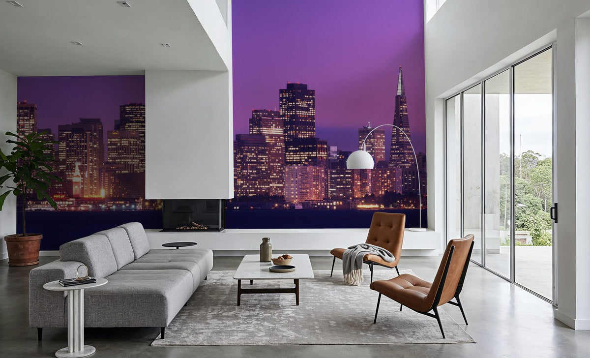 Pink Gradient Twilight Metropolis Mural Wallpaper - room preview 02