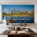 Urban Waterfront Mural Wallpaper - Blue Tone - room preview 02