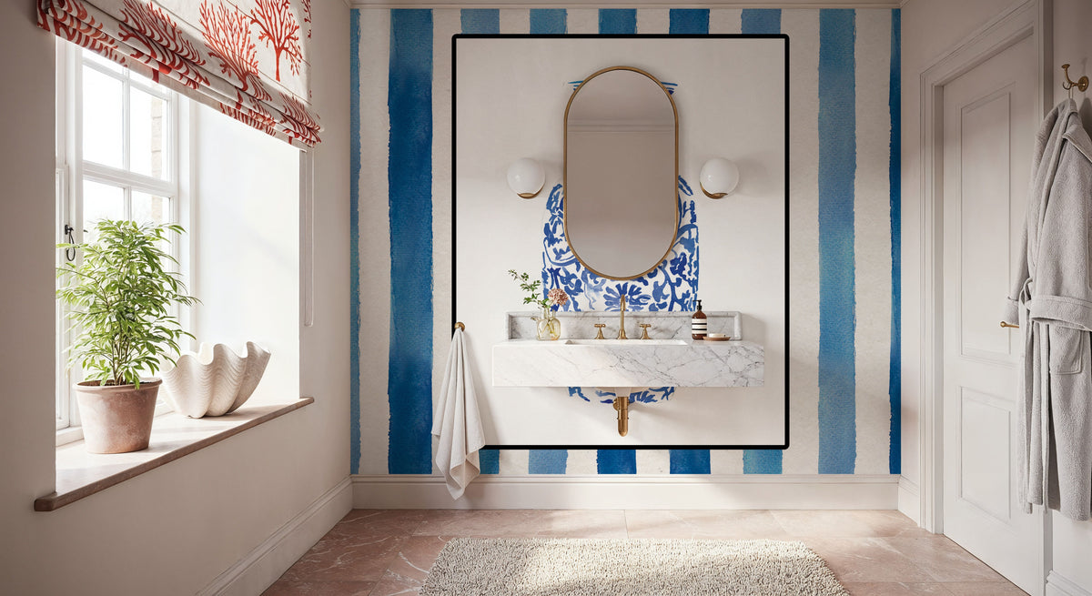 Chinoiserie Vase II Stripes Mural Wallpaper - room preview 02