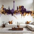 Düsseldorf Germany Skyline Purple & Gold Mural Wallpaper - room preview 02