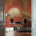 White Hydrangea on Red Mural Wallpaper - room preview 02