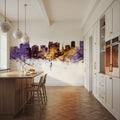 Orlando Florida Skyline Purple & Gold Mural Wallpaper - room preview 02