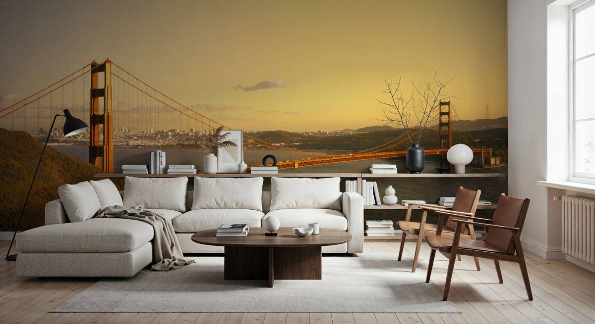 Crimson Bridge At Dusk Mural Wallpaper - room preview 02