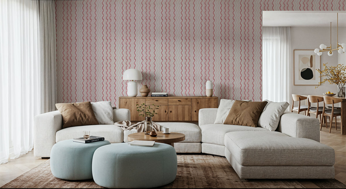 Wavy Stripes, Pink Mural Wallpaper - room preview 02