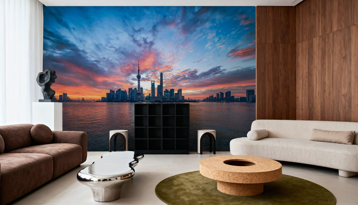 Pudong Sunrise Blue Mural Wallpaper - room preview 02