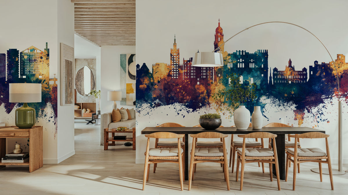 Málaga Spain Skyline Blue & Bronze Mural Wallpaper - room preview 02