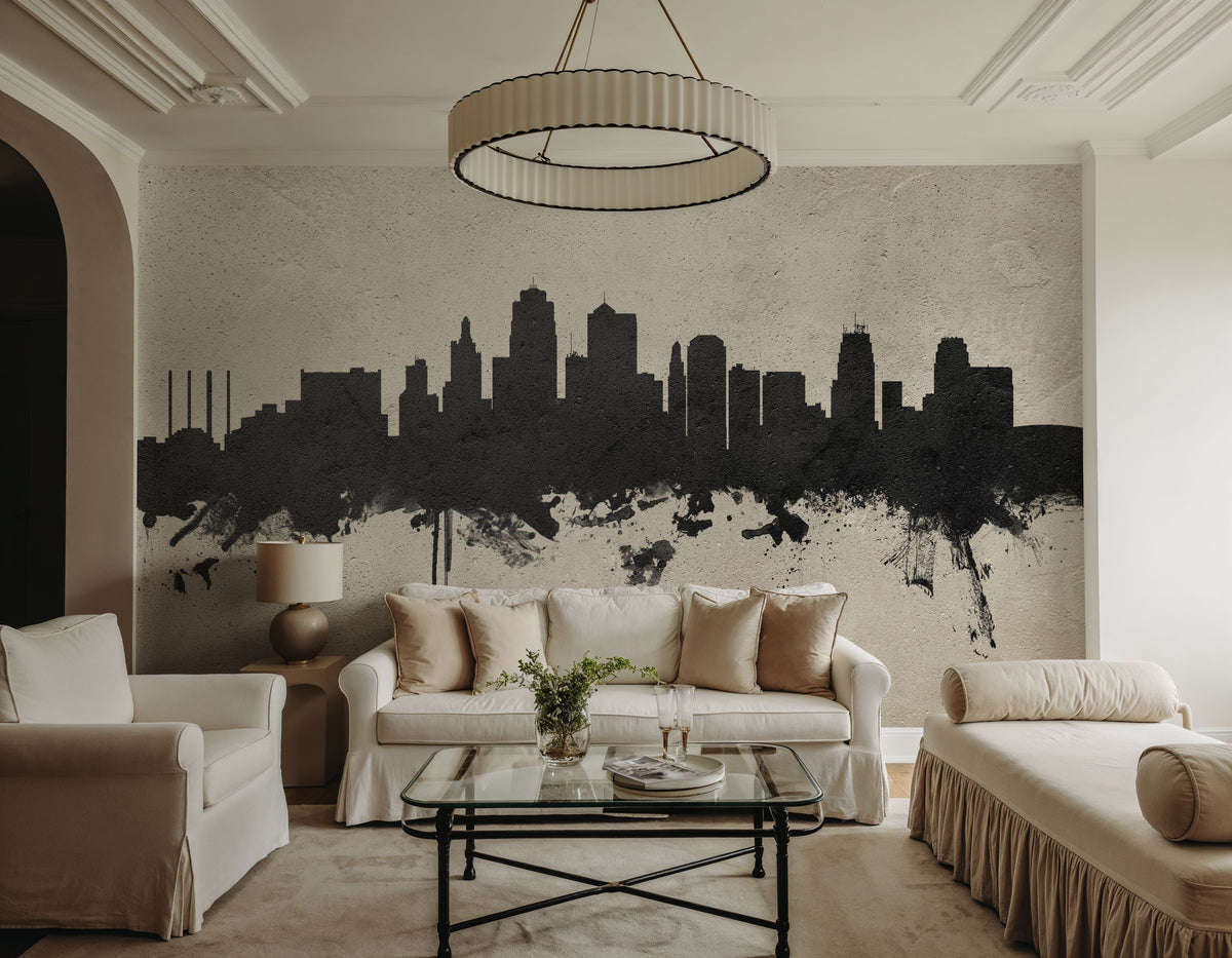 Kansas City Missouri Skyline Concrete Mural Wallpaper - room preview 02