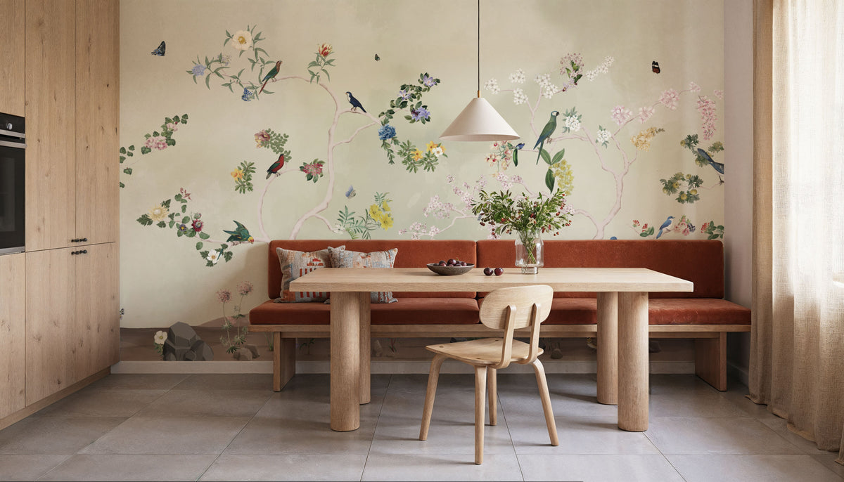 Birds in the Garden Green Mural Wallpaper - room preview 02