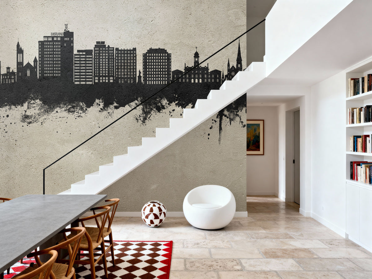 Portland Maine Skyline Concrete Mural Wallpaper - room preview 02