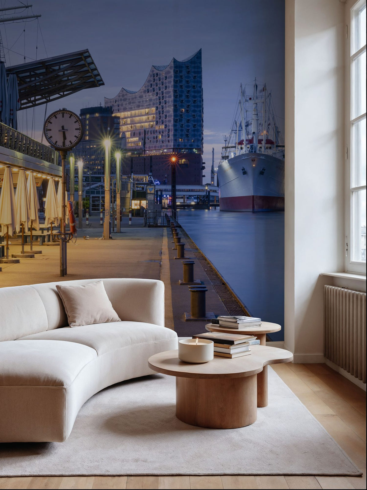 Harbor Twilight Mural Wallpaper - Neutral Tone - room preview 02