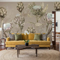 Artichoke Blooms, Mocha Mural Wallpaper - room preview 02