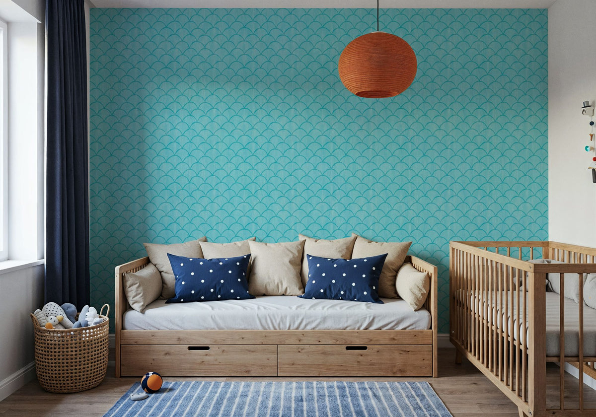 Coastal Scales Turqouise Mural Wallpaper - room preview 02