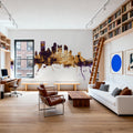 Pittsburg Pennsylvania Skyline Purple & Gold Mural Wallpaper - room preview 02