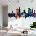 Saint Paul Minnesota Skyline Blue & Bronze Mural Wallpaper - room preview 02