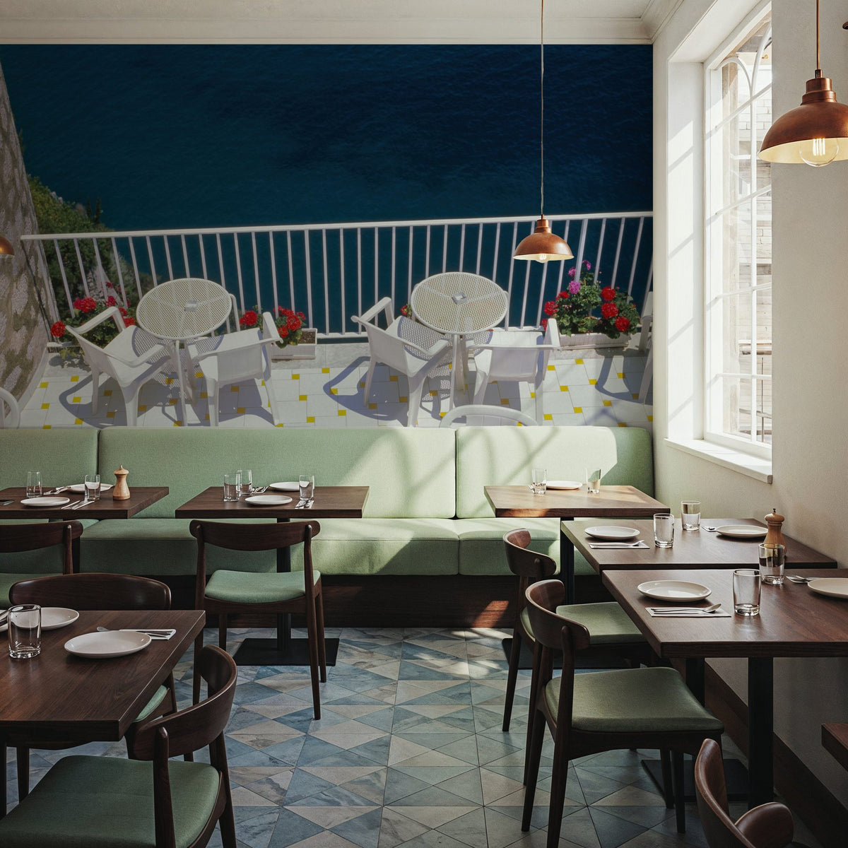 Mediterranean Ocean Terrace Mural Wallpaper - room preview 02