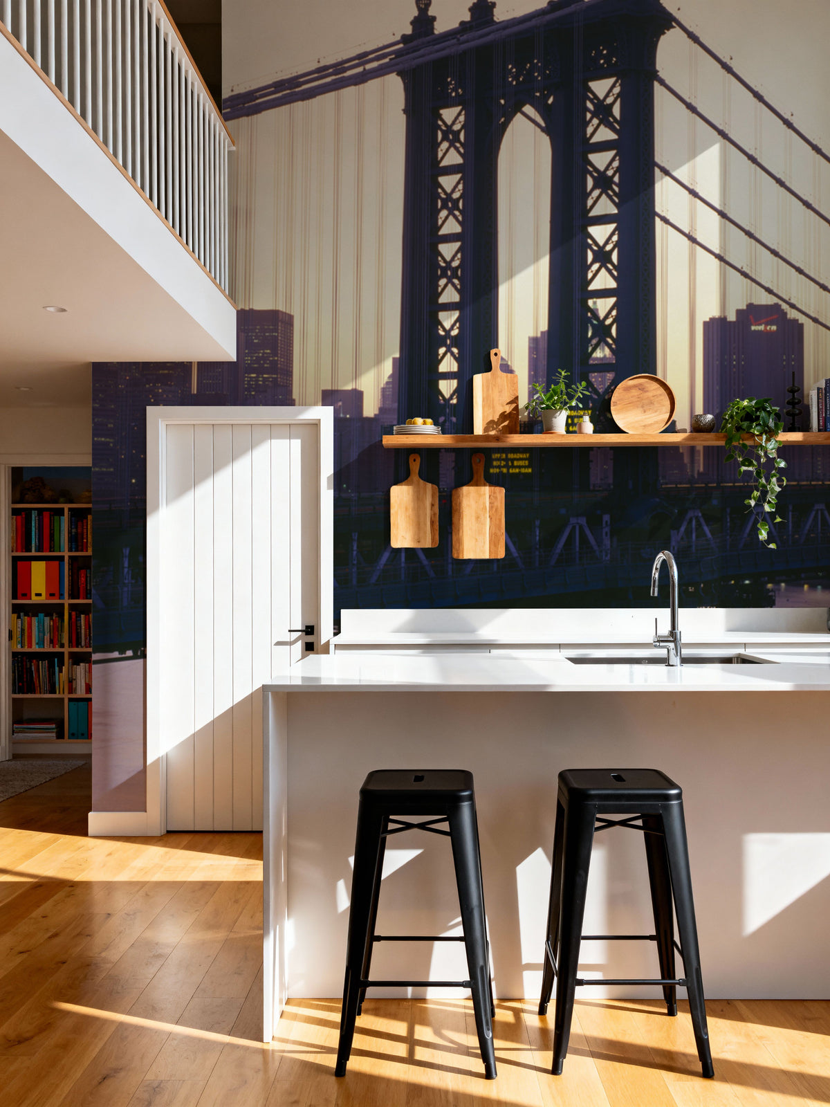 Golden Hour Brooklyn Bridge Reflections Mural Wallpaper - room preview 02