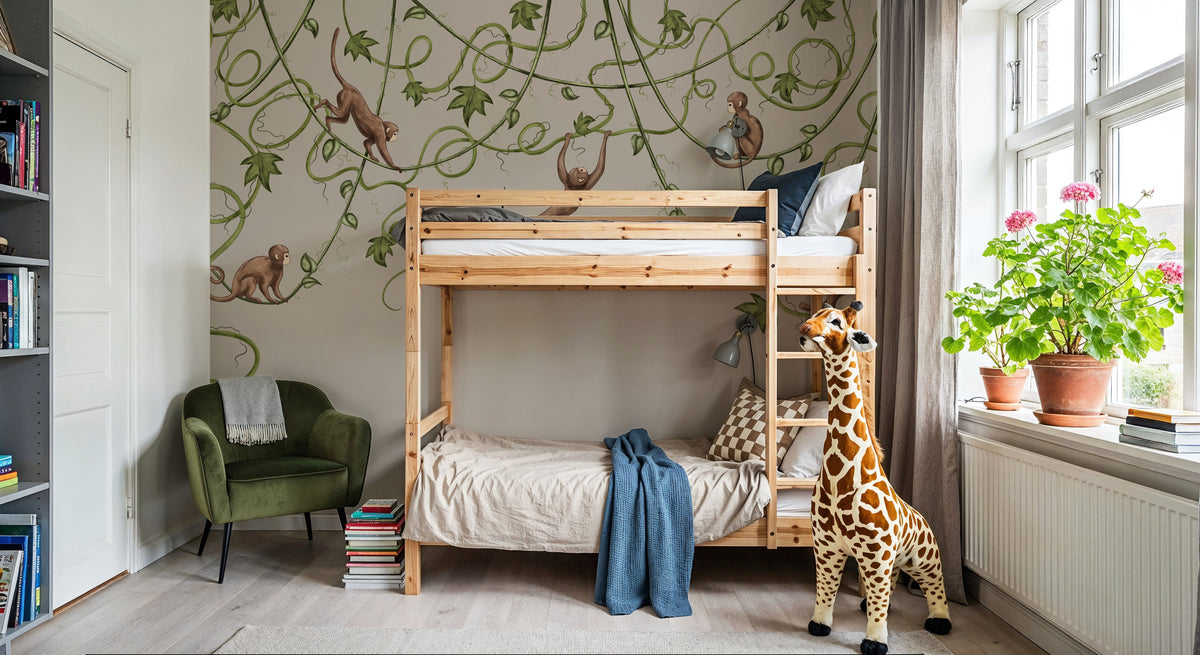 Monkey Jump, Greige Mural Wallpaper - room preview 02