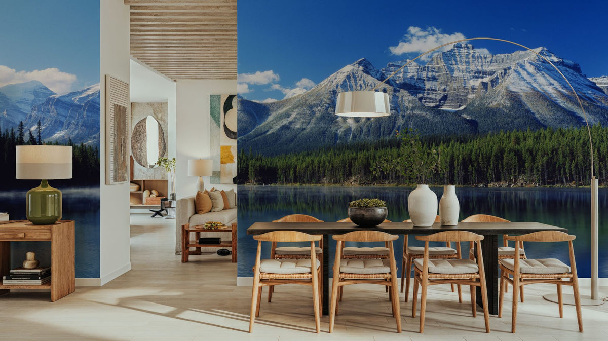 Mountain Lake Reflection Deep Blue Mural Wallpaper - room preview 02