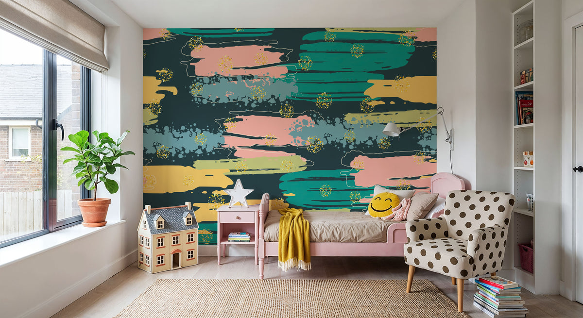 Shape and Splash Dark Mural Wallpaper - room preview 02