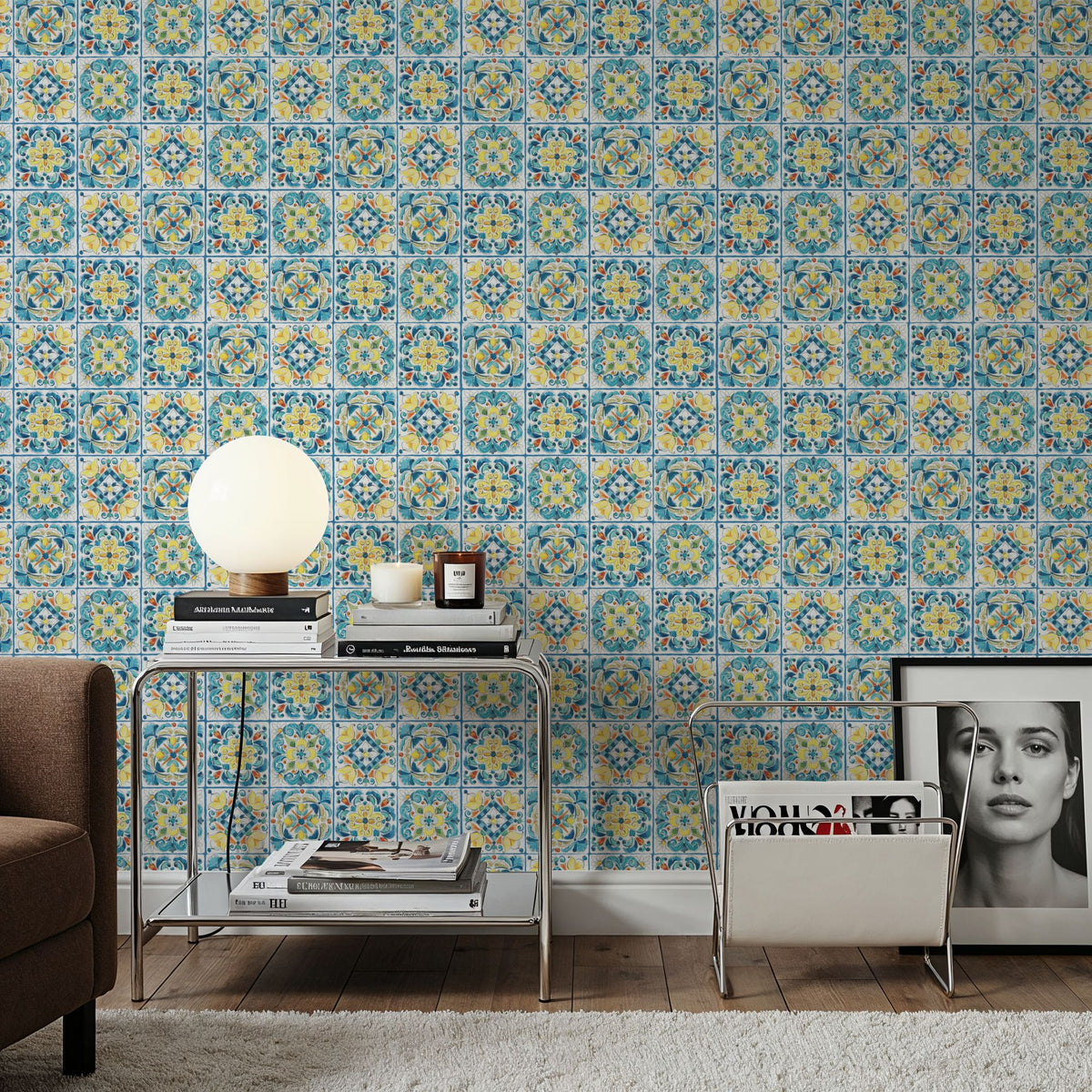 Maritime Tiles White and Blue Mural Wallpaper - room preview 02