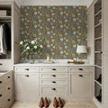 Flutterby Flowers Brown Mural Wallpaper - room preview 02