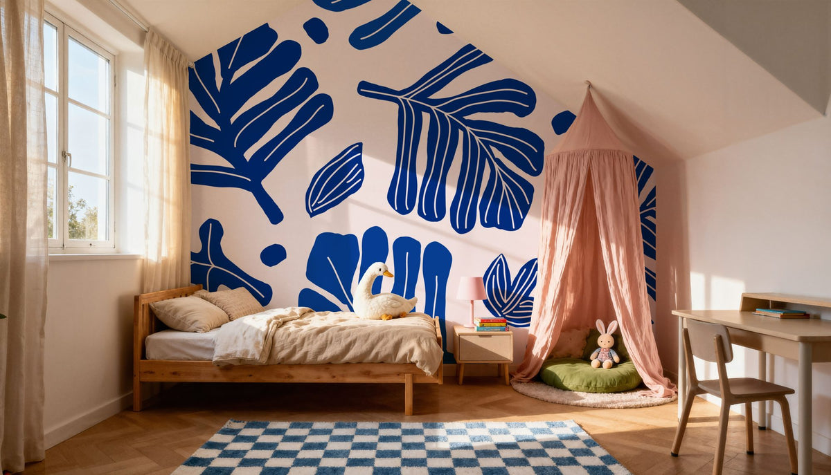 Monstera Cuttings, Intense Blue Mural Wallpaper - room preview 02