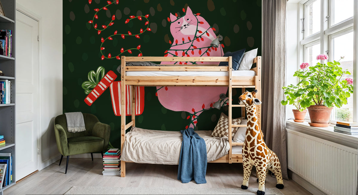 Mischief Kitty Christmas III Mural Wallpaper - room preview 02