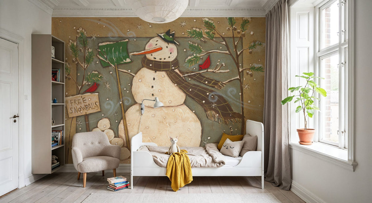 Seasonal Snowman I Mural Wallpaper - room preview 02