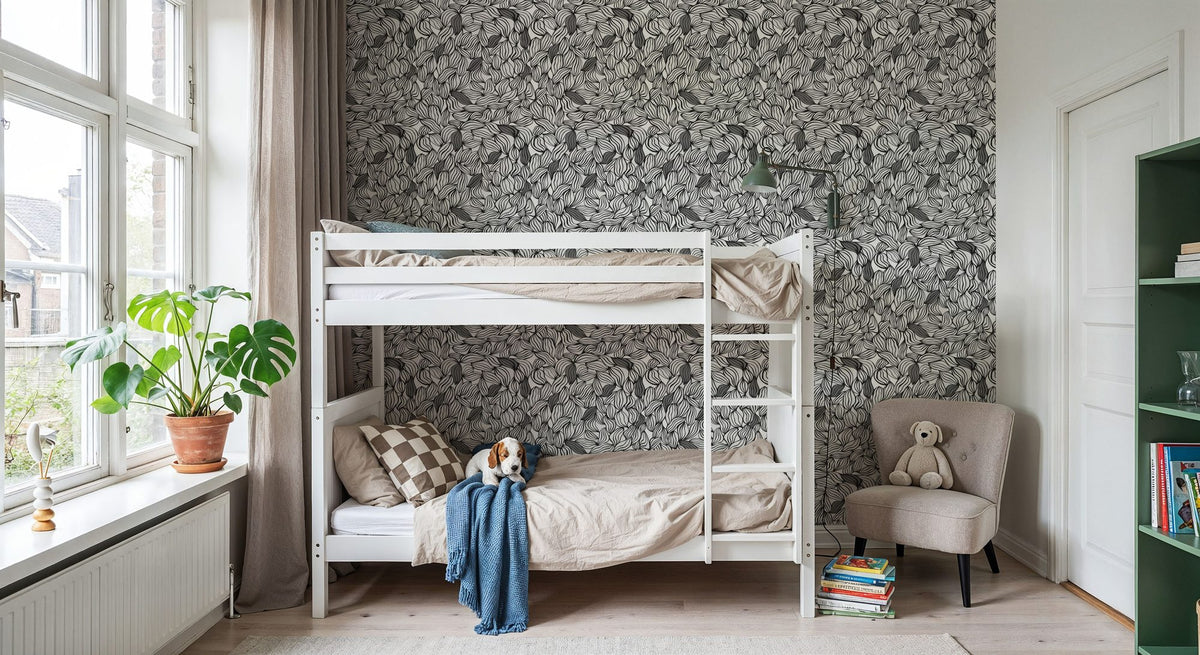 Negative Leaf, Black & White Mural Wallpaper - room preview 02