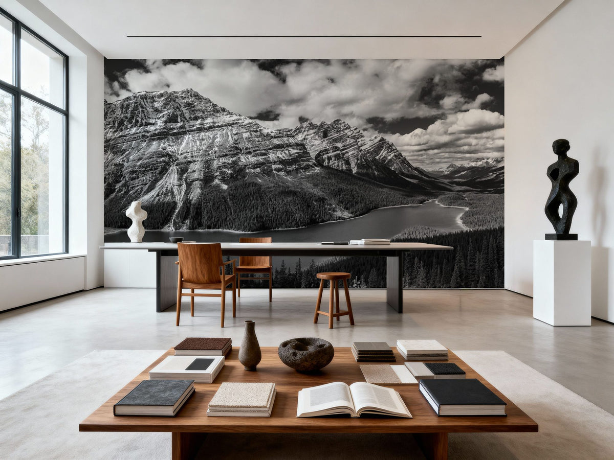 Peyto Lake BW Mural Wallpaper - room preview 02