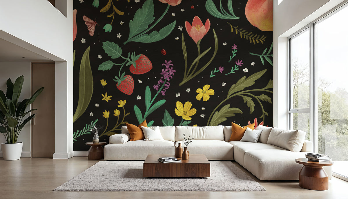 Spring Botanical Black Mural Wallpaper - room preview 02