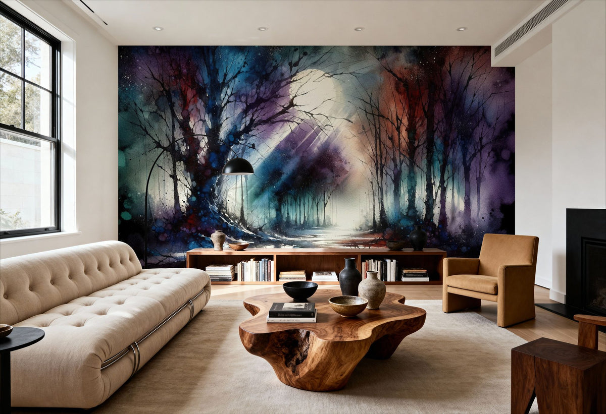 Mystical Moonlit Forest Scene Mural Wallpaper - room preview 02