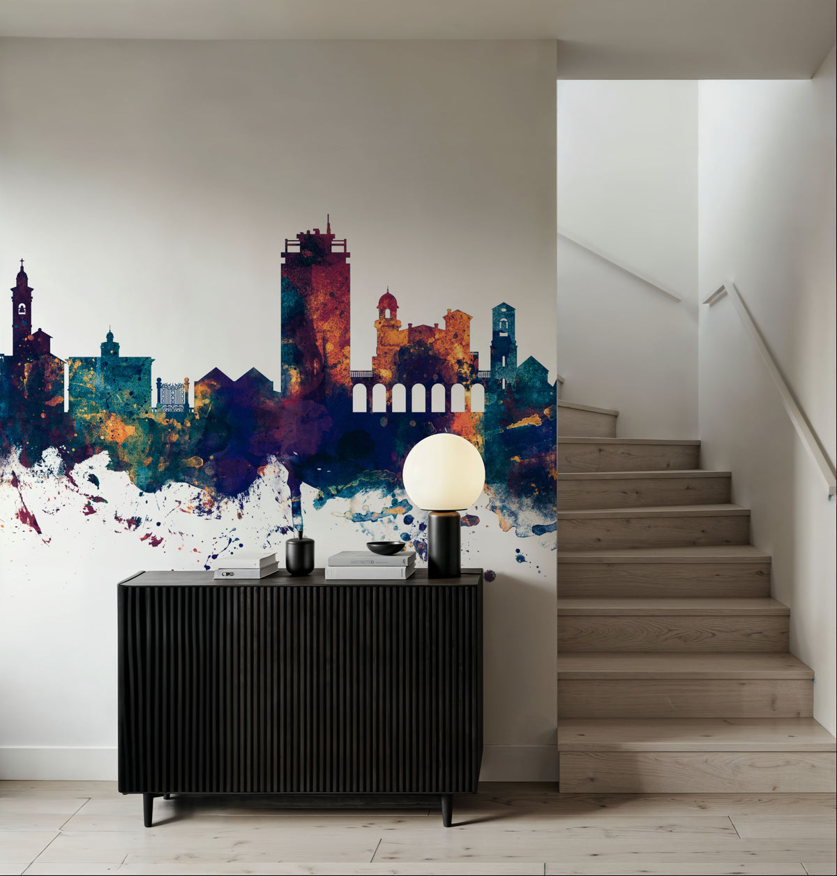 Lugano Switzerland Skyline Blue & Bronze Mural Wallpaper - room preview 02